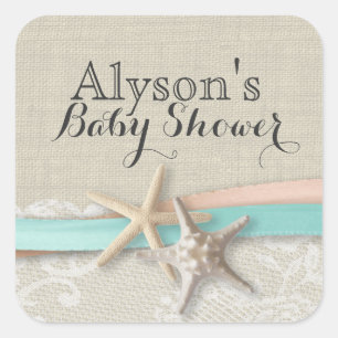 Starfish und Ribbon Vintag Baby Dusche Quadratischer Aufkleber