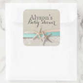 Starfish und Ribbon Vintag Baby Dusche Quadratischer Aufkleber (Tasche)