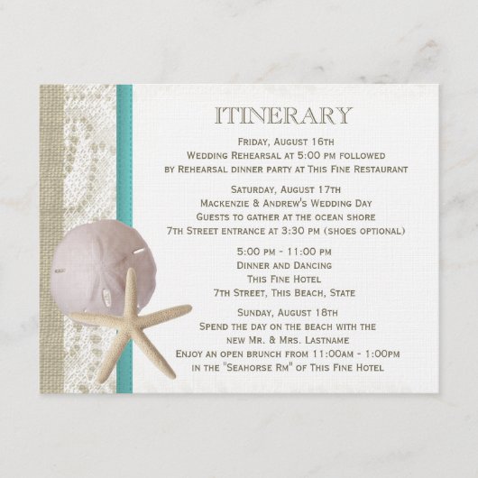 Starfish und Sand Dollar Aquamariner Ozean Begleitkarte (Vorderseite)