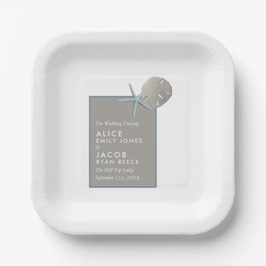 Starfish und Sand Dollar - Hochzeit am Strand Pappteller (Vorderseite)