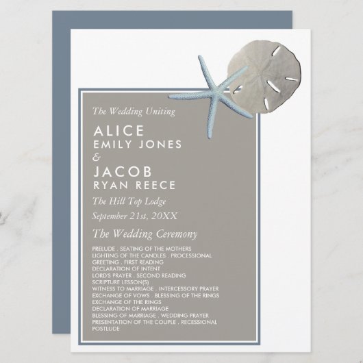 Starfish und Sand Dollar - Hochzeit am Strand Programm (Vorne/Hinten)