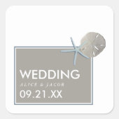 Starfish und Sand Dollar - Hochzeit am Strand Quadratischer Aufkleber (Vorderseite)