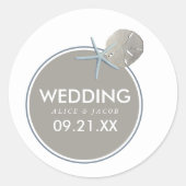 Starfish und Sand Dollar - Hochzeit am Strand Runder Aufkleber (Vorderseite)