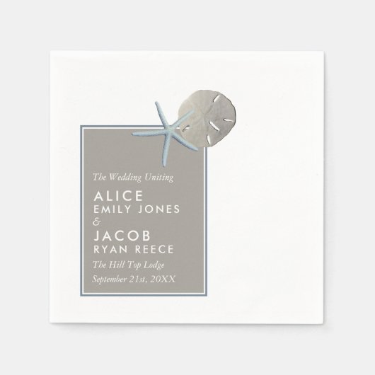 Starfish und Sand Dollar - Hochzeit am Strand Serviette (Vorderseite)