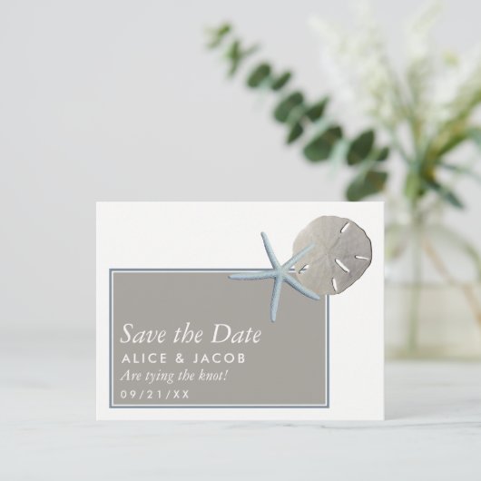 Starfish und Sand Dollar - Strand Save the Date Ankündigungspostkarte (Stehend Vorderseite)