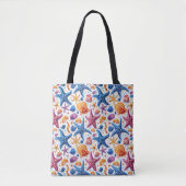 Starfish und Seashell Nautical Summer Tote Bag Tasche (Vorderseite)
