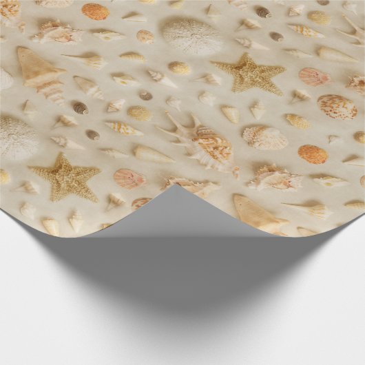 Starfish und Seashells Beach Foto Geschenkpapier (Ecke)