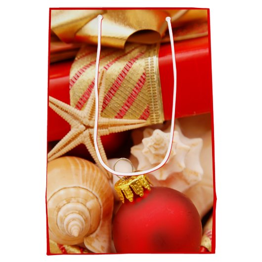 Starfish-und SeeMuschel-Weihnachten am Strand Mittlere Geschenktüte (Rückseite)