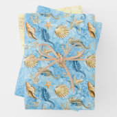 Starfish und Seepferde Blauer Ozean Sandfarbe Geschenkpapier Set (Beispiel)