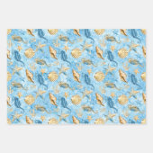 Starfish und Seepferde Blauer Ozean Sandfarbe Geschenkpapier Set (Vorderseite)