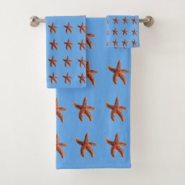 Starfish und Seestern auf blauem Hintergrund Badhandtuch Set