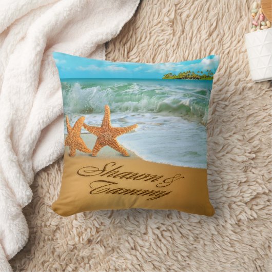Starfish verbinden FRAGEN, UM IHRE NAMEN IN SAND Kissen (Decke)