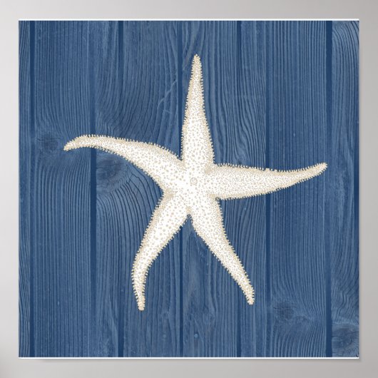 Starfish Vintag Blue Wood Beach Poster (Vorne)