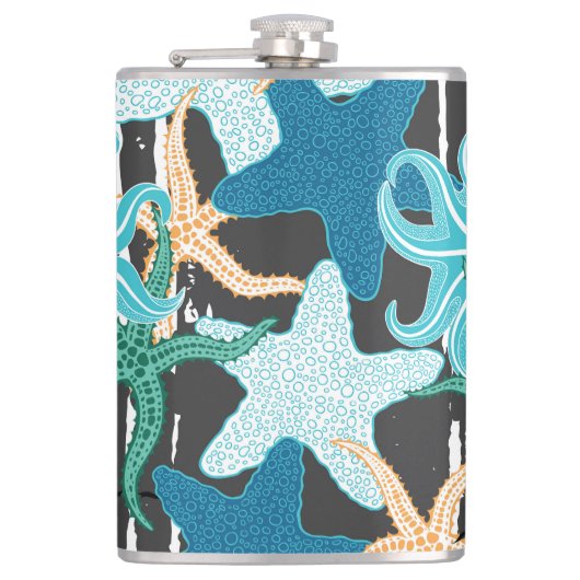 Starfish Vintag: dunkel gestreift Hintergrund. Flachmann (Vorderseite)