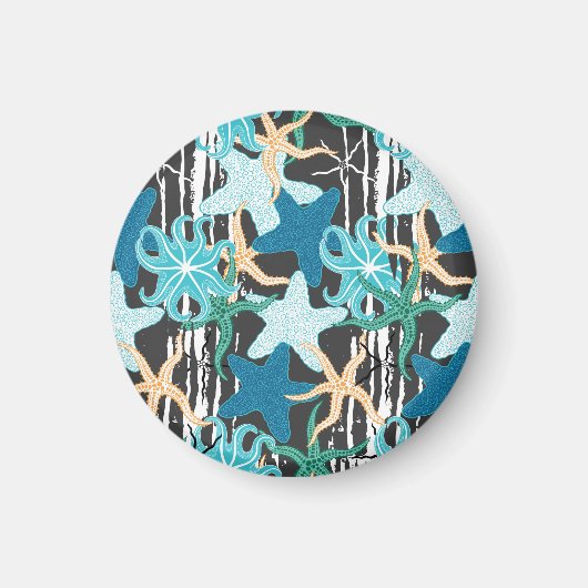 Starfish Vintag: dunkel gestreift Hintergrund. Magnet (Vorne)
