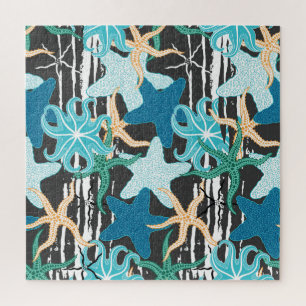 Starfish Vintag: dunkel gestreift Hintergrund. Puzzle
