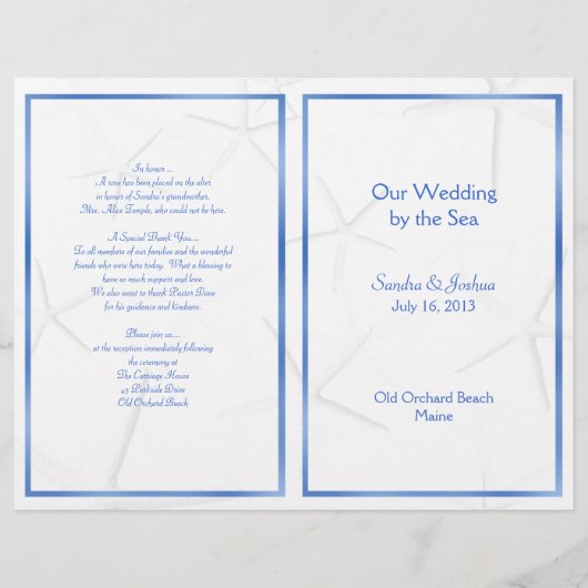 Starfish, Vorlage für das Sommerhochzeitprogramm, (Vorderseite)