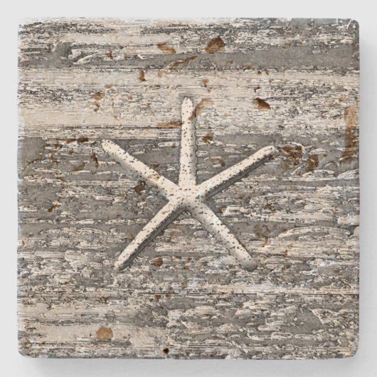 Starfish Weatherwood Rustic Nautic Steinuntersetzer (Vorderseite)