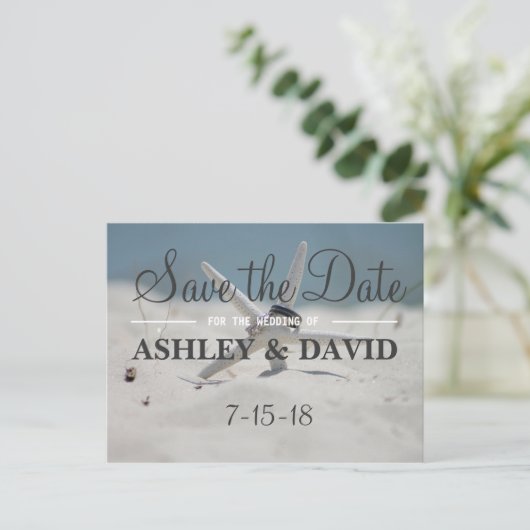 Starfish Wedding Rings Save the Date Ankündigungspostkarte (Stehend Vorderseite)
