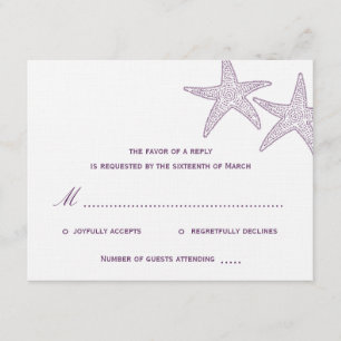 Starfish Wedding RSVP Card - Lila Karte