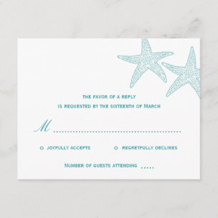 Starfish Wedding RSVP Card - Türkis