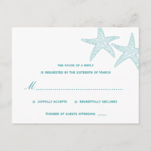 Starfish Wedding RSVP Postcard - Türkis Einladungspostkarte