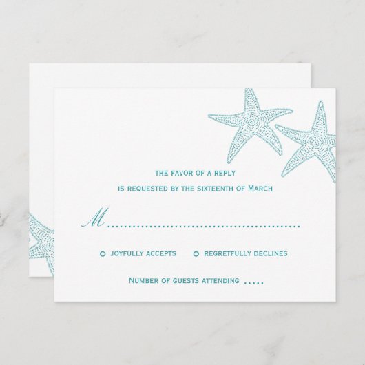 Starfish Wedding RSVP Postcard - Türkis Einladungspostkarte (Vorne/Hinten)