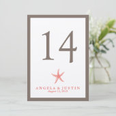 Starfish Wedding Tischnummer - CORAL (Stehend Vorderseite)