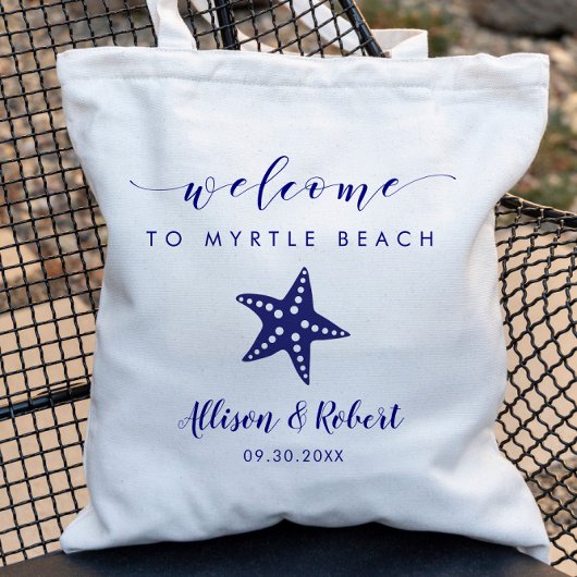 Starfish Wedding Welcome Bag for Beach, Navy Blue Tragetasche
