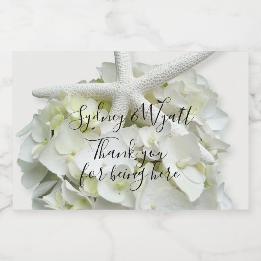 Starfish White Hydrangea Blume Vielen Dank für Ihr Schaumweinetikett (Einzelnes Label)
