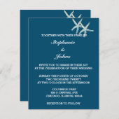 Starfish White Ocean Blue Custom Color Wedding Einladung (Vorne/Hinten)