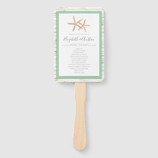 Starfish Whitewash Wood Beach Wedding Program Fan Fächer (Vorderseite)