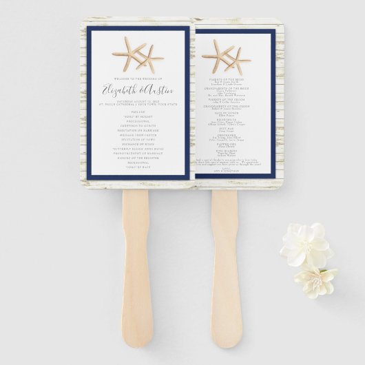 Starfish Whitewash Wood Beach Wedding Program Fan Fächer (Vorne und Hinten)
