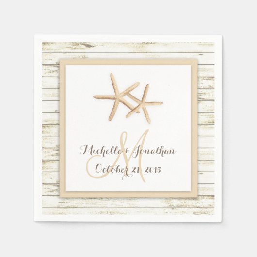 Starfish Whitewusch Wood Beach Hochzeit Napkin Serviette (Vorderseite)