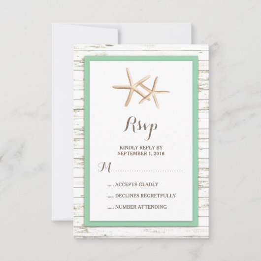Starfish Whitewusch Wood Beach Hochzeit UAWG RSVP Karte (Vorderseite)