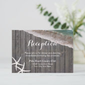 Starfish Wood Background Strand Hochzeit Empfang Begleitkarte (Stehend Vorderseite)