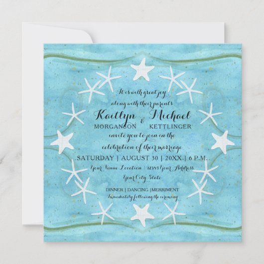 Starfish Wreath Ocean Beach Wasserfarbe Blau Musch Einladung (Vorderseite)