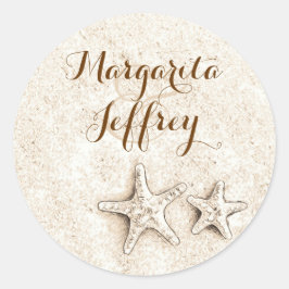 Starfish Zeichnend Strandhochzeit Runder Aufkleber