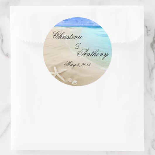 Starfish Zielstrand Hochzeitstippelchen Runder Aufkleber (Tasche)