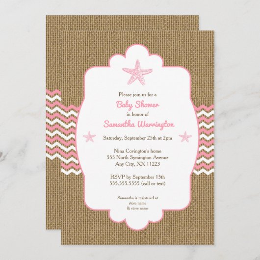 Starfishmädchen-Babyparty lädt rosa Leinwand ein Einladung (Vorne/Hinten)