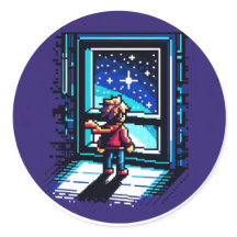 Stargazer beim Window Dreamy Pixel Art Night Sky