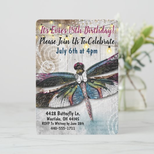 Stargazer Dragonfly zum Geburtstag Einladung (Stehend Vorderseite)