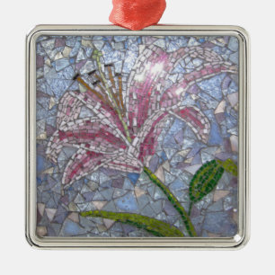 Stargazer-Lilien-Mosaik Silbernes Ornament
