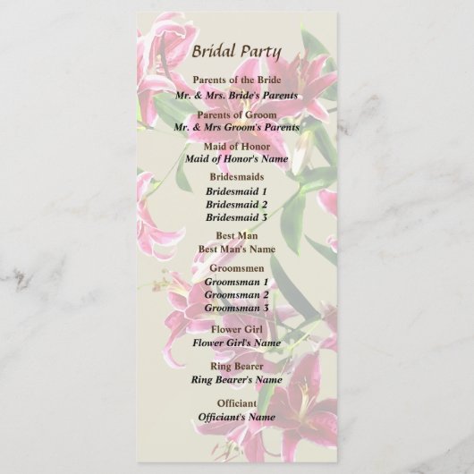 Stargazer Lilies Heart Wedding Program Programm (Rückseite)
