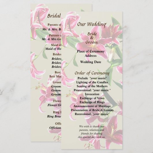 Stargazer Lilies Heart Wedding Program Programm (Vorne/Hinten)