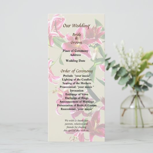 Stargazer Lilies Heart Wedding Program Programm (Stehend Vorderseite)