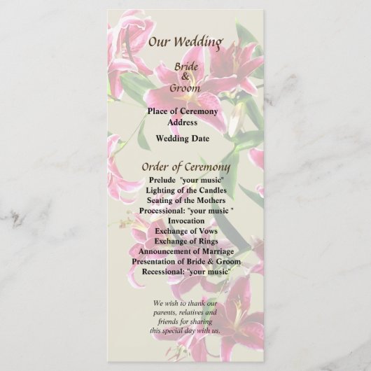 Stargazer Lilies Heart Wedding Program Programm (Vorderseite)