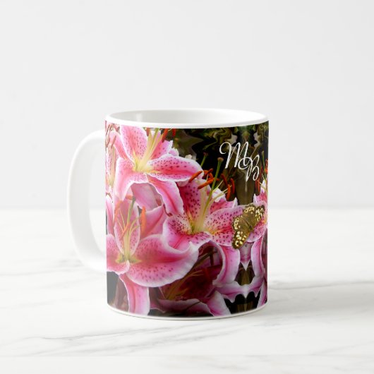 "Stargazer" Lilies Monogram Kaffeetasse (Vorderseite Links)