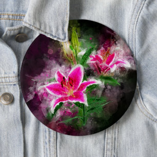 Stargazer Lily Blume Aquarell - bb 02 Button