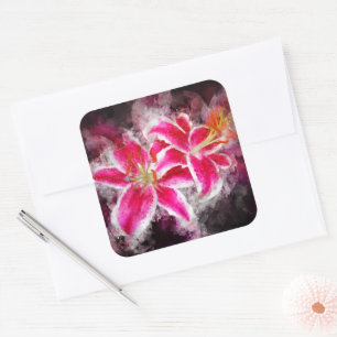 Stargazer Lily Blume Aquarell - bb 03 Quadratischer Aufkleber